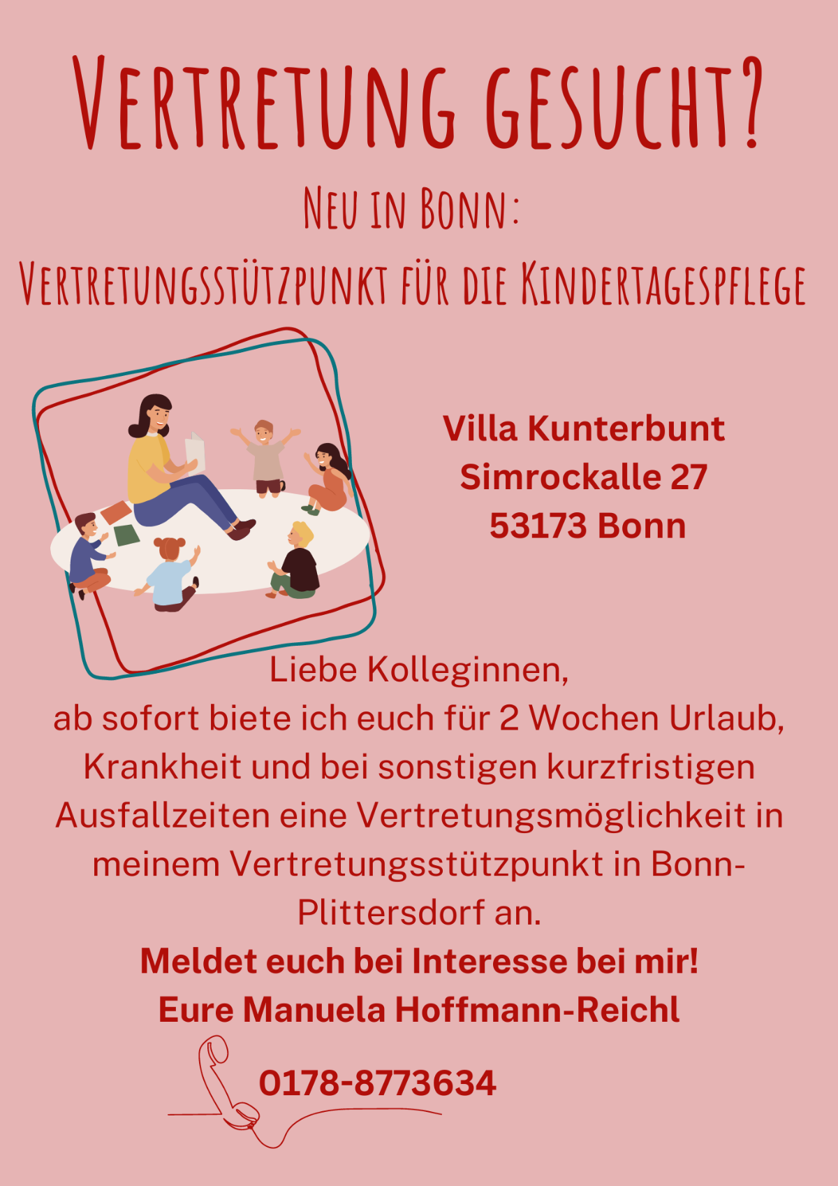 Sie benötigen eine Urlaubsvertretung? Sie werden krank, oder brauchen kurzfristig Unterstützung?  Ab sofort bietet Frau Hoffmann-Reichl ihre Dienste an